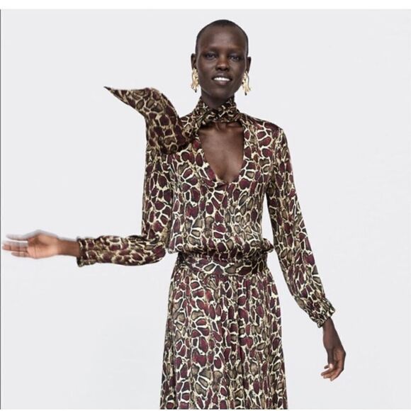 Zara Satiny Animal Print Midi Skirt Set  S/M - Picture 10 of 10